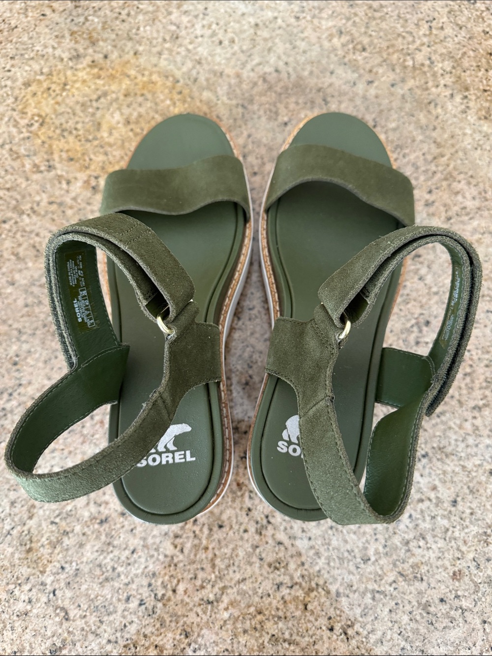 Sorel Olive Green Suede Platform Slingback Sandals NEW no box - Picture 6 of 9